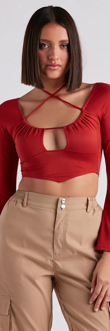 Effortlessly Sultry Bell Sleeve Crop Top