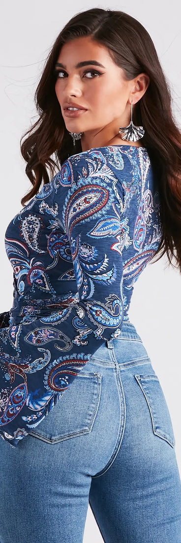 Sunset Audience Paisley Wrap Crop Top