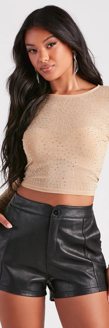The Feel The Heat Stone Crop Top in nude with a modern design and trendy look is part of the latest women's tops collection to elevate your 2025 wardrobe.