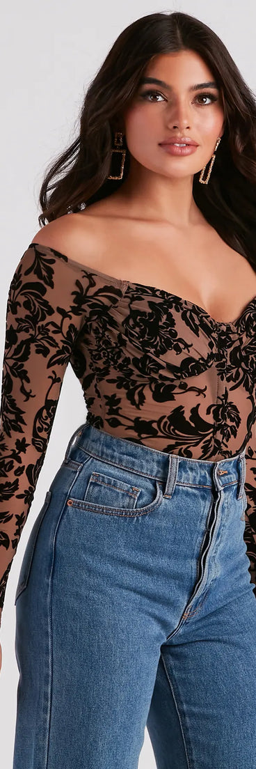 Regal Affair Flocked Velvet Bodysuit