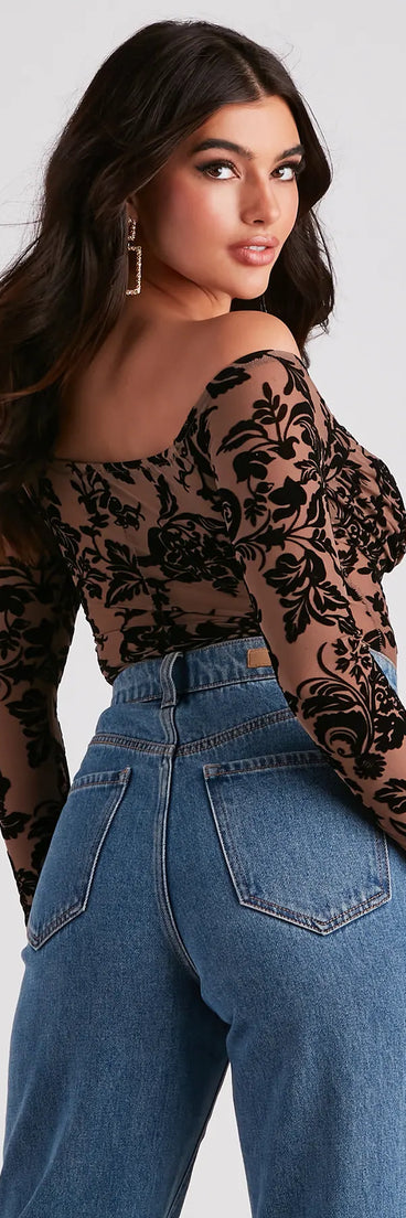 Regal Affair Flocked Velvet Bodysuit