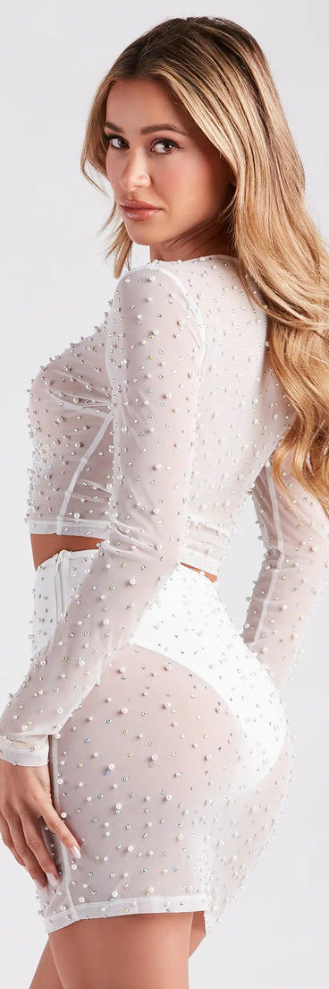 Queen Of The Gems Rhinestone Pearl Crop Top