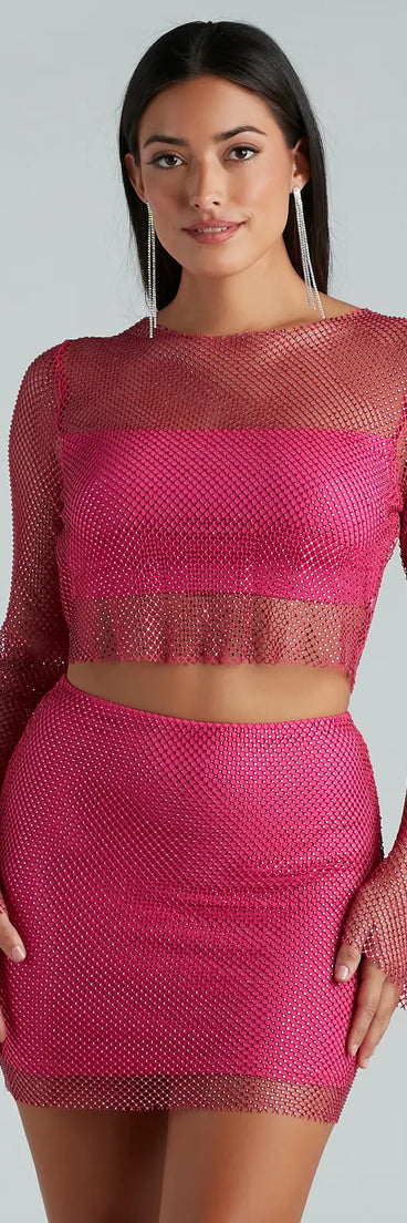 Party Mood Rhinestone Sheer Fishnet Top