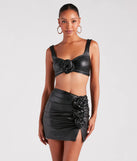 Make It Bloom Faux Leather Rosette Crop Top