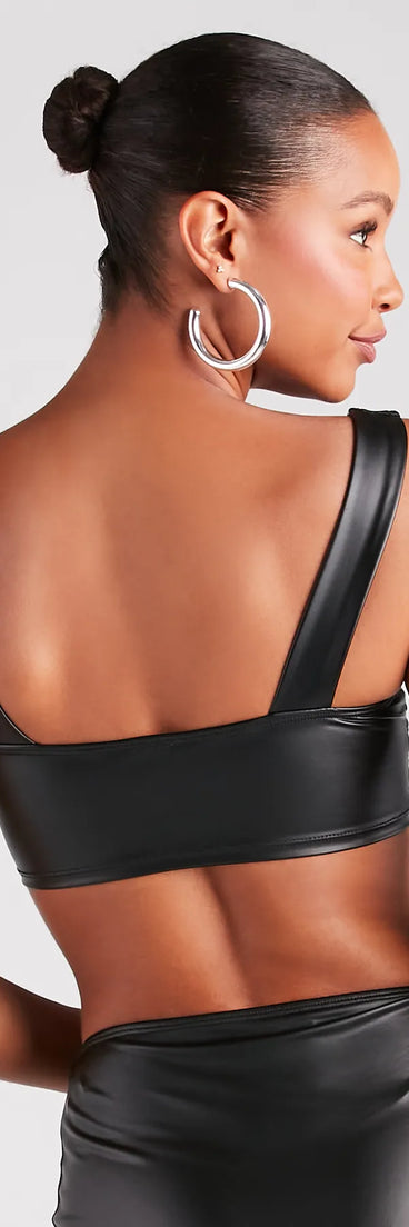 Make It Bloom Faux Leather Rosette Crop Top