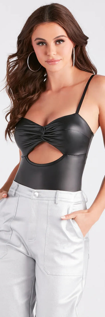 Fine Desire Faux Leather Cutout Bodysuit