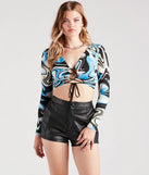 In My 70s Era Marble Lace-Up Crop Top