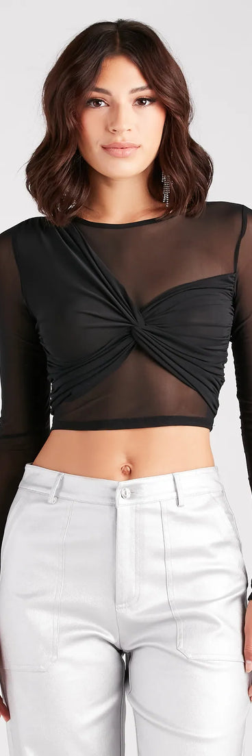 Sheer Stunner Twist-Front Mesh Crop Top