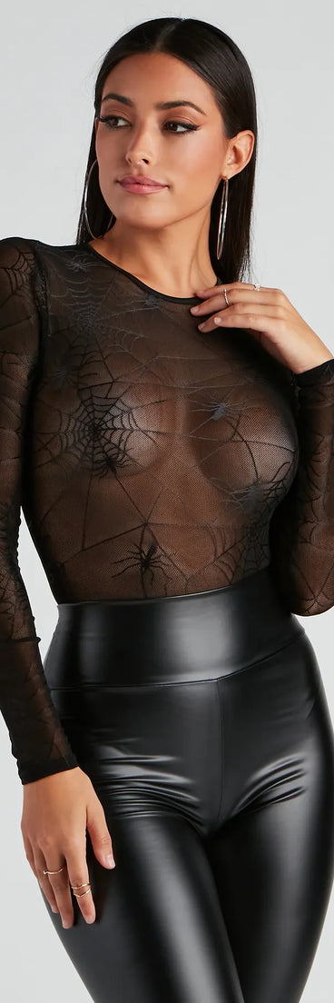 Spider Babe Mesh Graphic Bodysuit