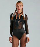 Gothic-Prep Cutie Mesh Collared Tie Bodysuit