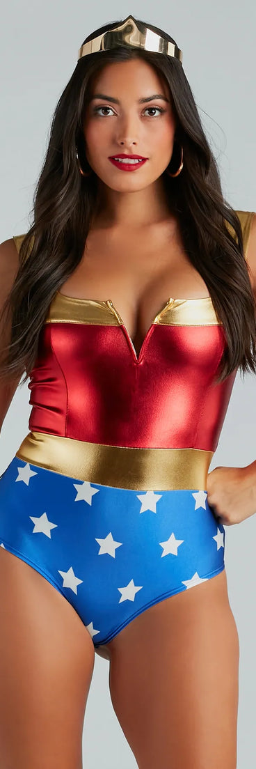 Lady Justice Star Print Metallic Bodysuit