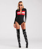 Racer Babe Striped And Checkered Bodysuit