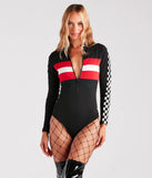 Racer Babe Striped And Checkered Bodysuit