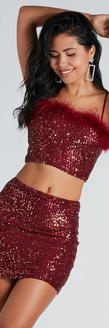 Save A Dance Sequin Marabou Crop Top