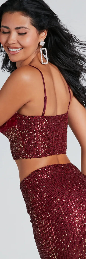 Save A Dance Sequin Marabou Crop Top