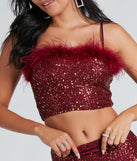 Save A Dance Sequin Marabou Crop Top