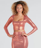 Effortlessly create party outfits or vacation-ready looks with the Enticing Sparkle Sequin Crop Top, one part of a versatile women's rose matching set perfect for quick and easy outfit combinations from layering chic outfits to transitioning your look seamlessly.