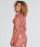 Celebrate in style with this stunning rose gold going-out outfit essential, the Enticing Sparkle Sequin Crop Top, featuring the latest statement-making details and a glamorous design perfect for any festive 2025 event.