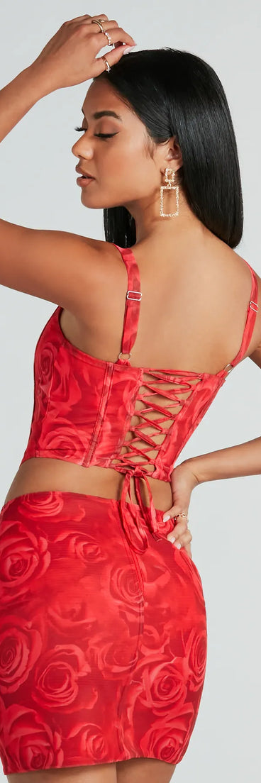 Romantic Ways Rose Lace-Up Mesh Bustier
