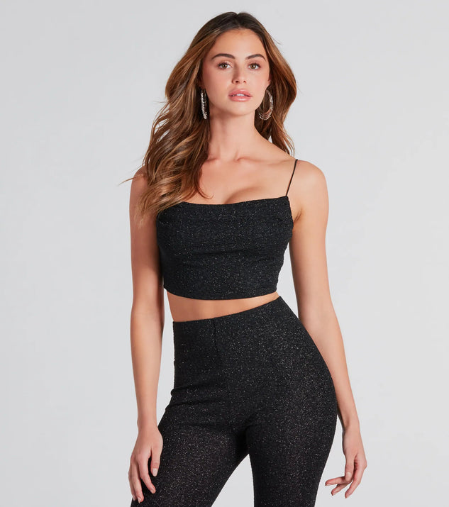 The Dose Of Glitter Crop Top in black with a modern design and trendy look is part of the latest women's tops collection to elevate your 2025 wardrobe.