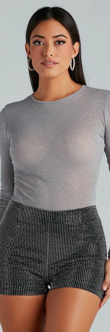 Center Stage Glitter Mesh Long Sleeve Bodysuit
