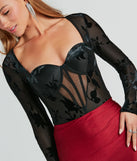 Sultry Beauty Floral Velvet Burnout Bodysuit