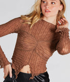 Near And Sheer Texture Mock Neck Crop Top