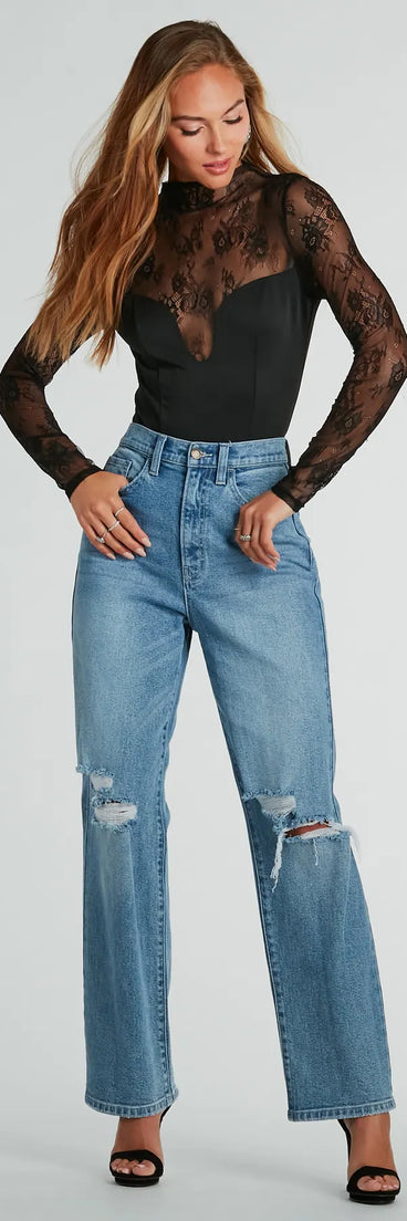 Sultry Allure Long Sleeve Sheer Lace Bodysuit