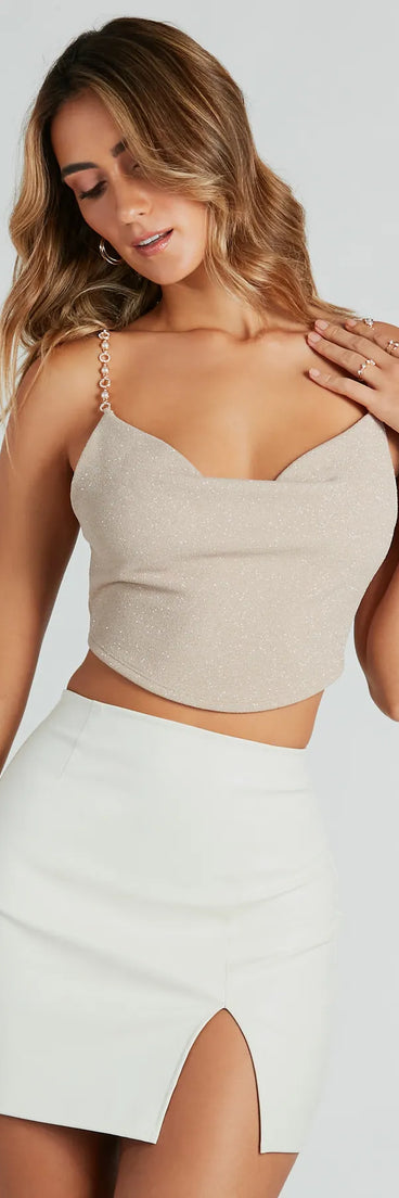 Glam Favorite Glitter Rhinestone Pearl Crop Top