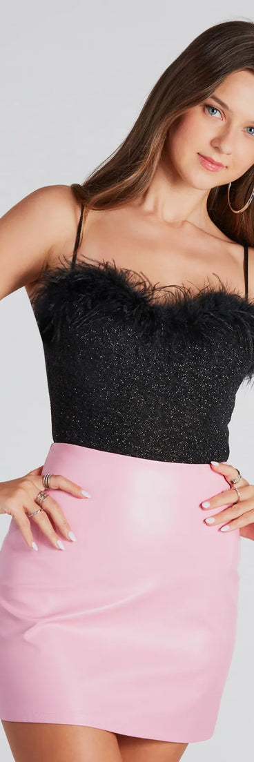 Most Glamorous Glitter Marabou Bodysuit