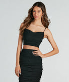 Prized Look Mesh Faux Pearl Crop Top