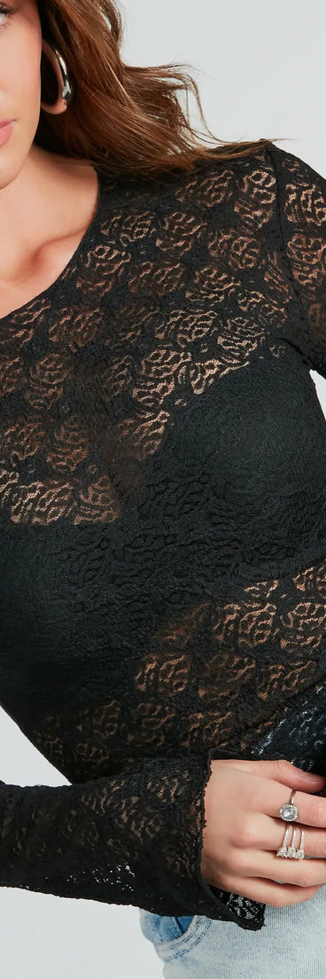 Chic And Sheer Lace Long Sleeve Top