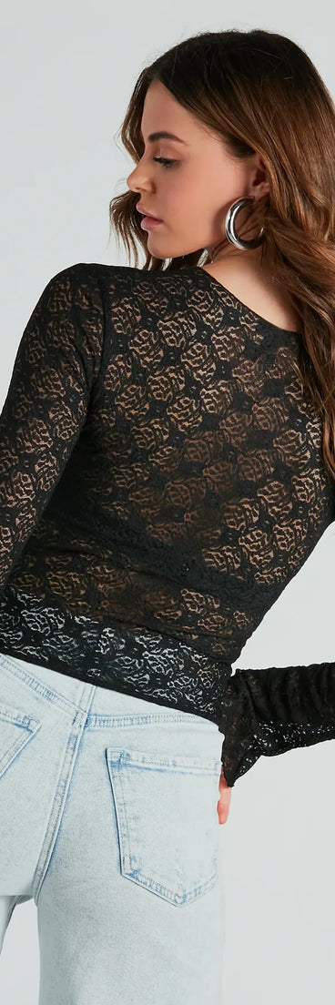 Chic And Sheer Lace Long Sleeve Top
