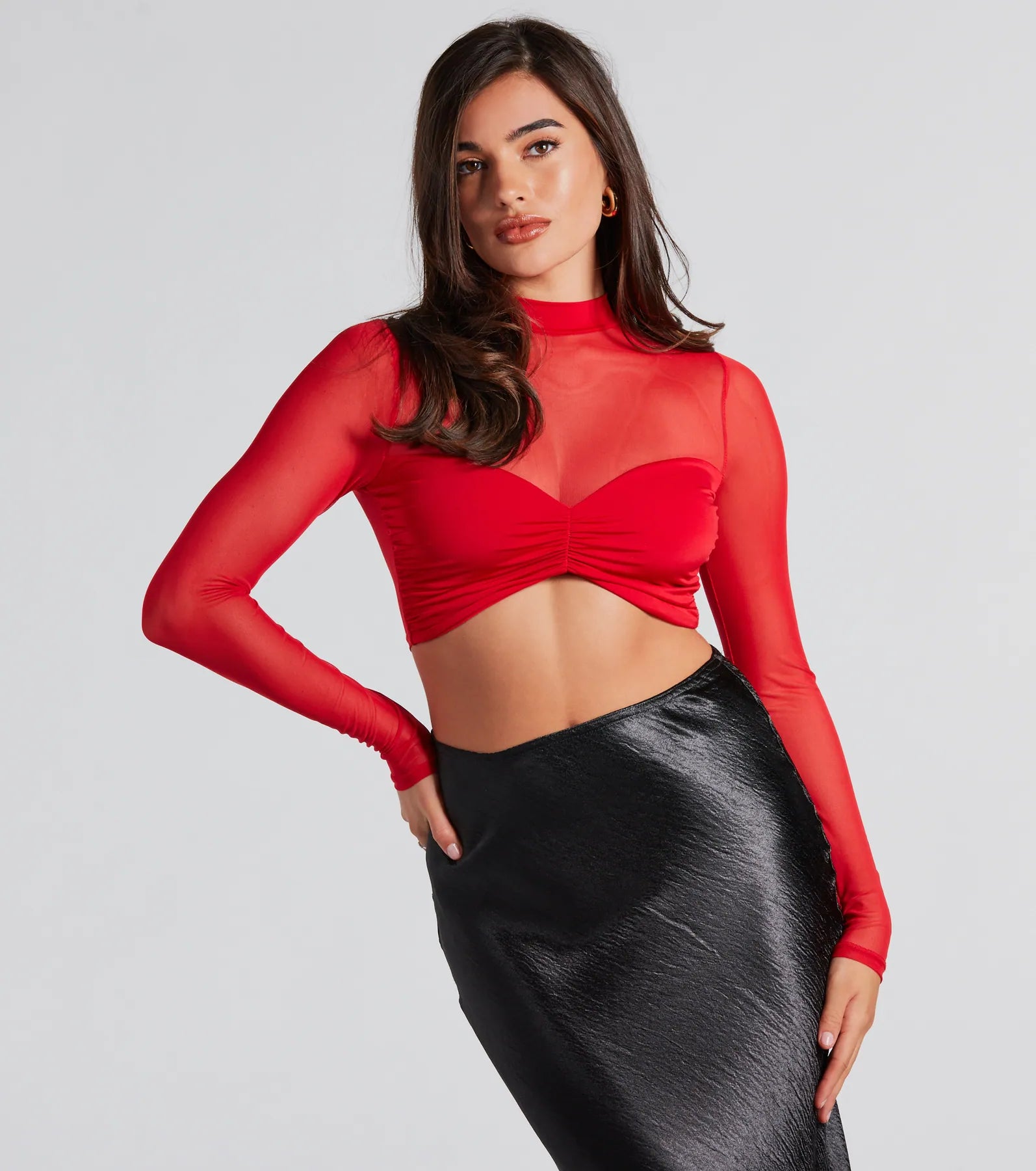 FUMIKA UCHIDA： TACTICAL POCKET MESH LONG-SLEEVE TOP - RED