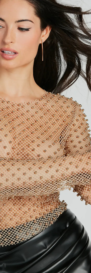 Luxe Attitude Faux Pearl Fishnet Crop Top