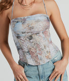 Sunset Dream Scroll Print Mesh Corset Top