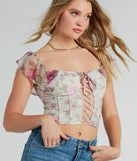 Gorgeous Blooms Lace-Up Floral Mesh Corset Top