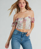Gorgeous Blooms Lace-Up Floral Mesh Corset Top