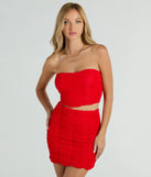 Out For The Night Strapless Strappy Crop Top, a trendy red addition to women's going-out outfits, is ideal for Christmas party outfits, chic NYE attire, or winter night-out looks that keep you on-trend!