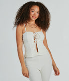 So Boho Lace-Up Crinkle Knit Top