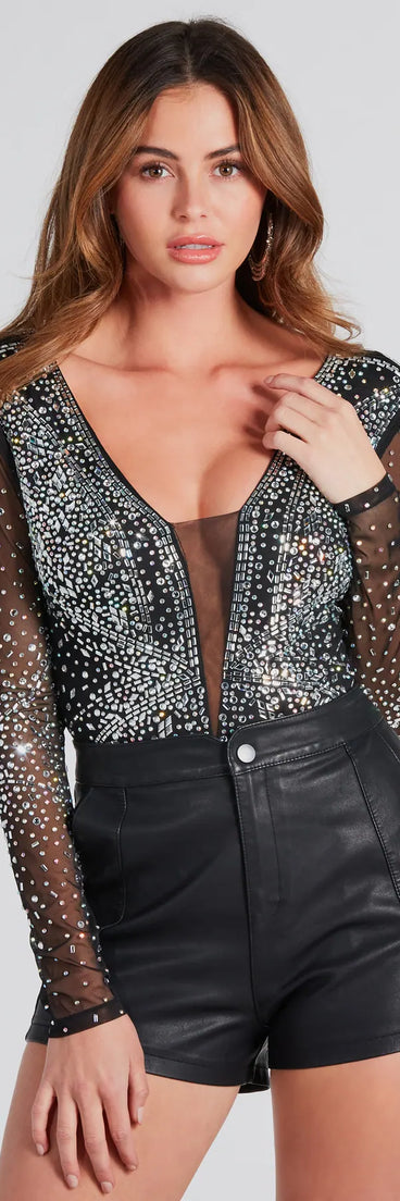 Own The Night Rhinestone Mesh Bodysuit