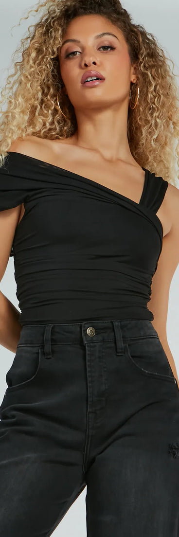 Cool Girl Status Off-The-Shoulder Mesh Bodysuit