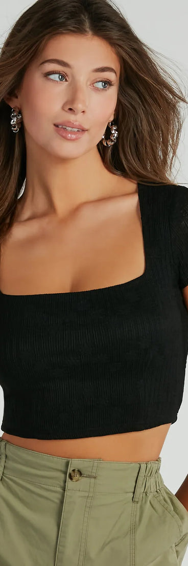 Effortless Outlook Square Neck Cap Sleeve Crop Top