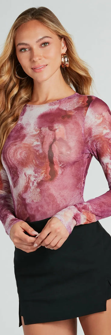 Marble Mood Mesh Long Sleeve Bodysuit