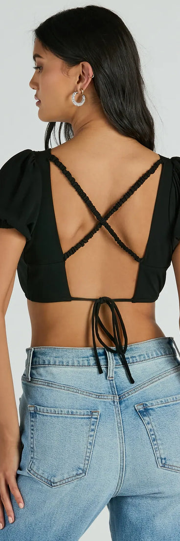 
Upgrade your style game for 2025 with the Adorable Allure Puff Sleeve Tie-Back Crop Top in black, perfect for any fashion-forward wardrobe.