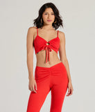 Effortlessly create party outfits or vacation-ready looks with the Looking Good Sweetheart Tie Front Crop Top, one part of a versatile women's red matching set perfect for quick and easy outfit combinations from layering chic outfits to transitioning your look seamlessly.