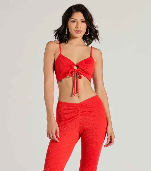Effortlessly create party outfits or vacation-ready looks with the Looking Good Sweetheart Tie Front Crop Top, one part of a versatile women's red matching set perfect for quick and easy outfit combinations from layering chic outfits to transitioning your look seamlessly.