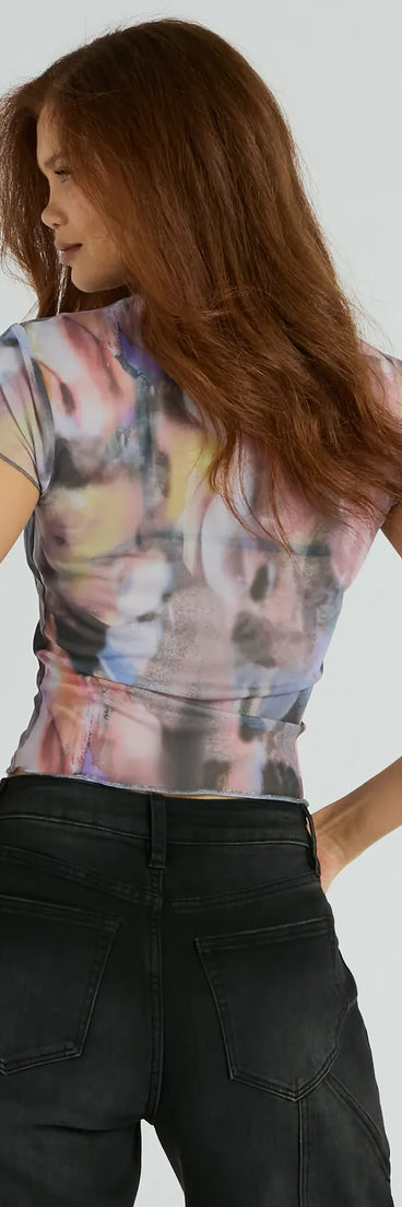 Your outfit will pop with the Energetic Charm Abstract Mesh Crop Top and with dazzling embellishments and elevated details this is the perfect going-out top to stand out at any event!