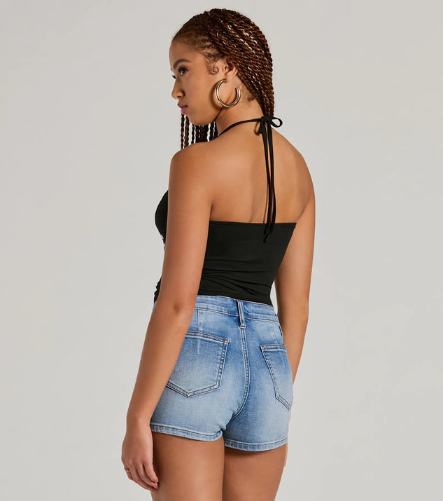 Buckle Down Halter V-Neck Crop Top | Windsor