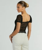 The Charm Me Puff Sleeve Lace Crop Top in black with a modern design and trendy look is part of the latest women's tops collection to elevate your 2025 wardrobe.